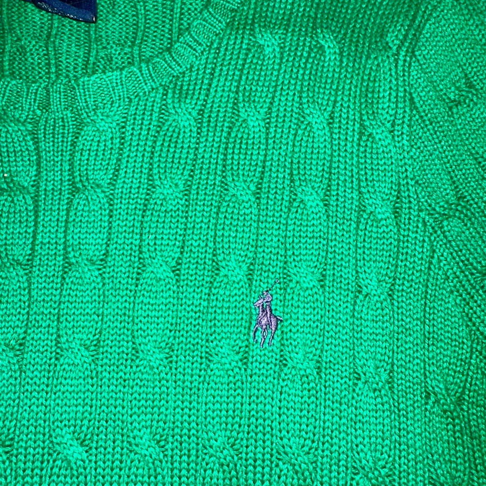 Vintage Ralph Lauren Sport Green Cable Knit Short Sleeve Sweater Size XL - Picture 2 of 16